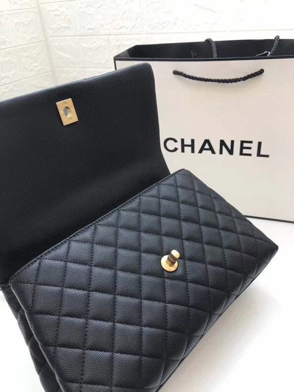 Chanel flap bag with top handle A92991 black