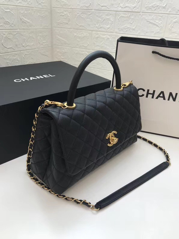 Chanel flap bag with top handle A92991 black