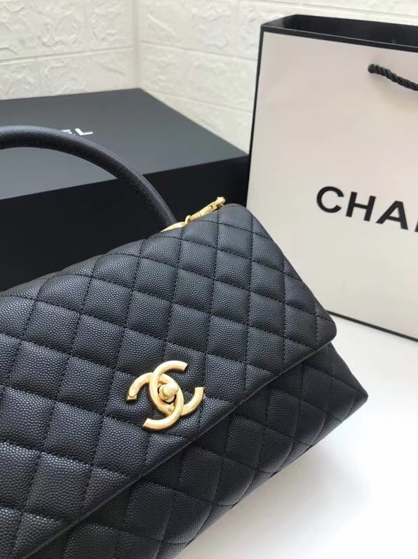 Chanel flap bag with top handle A92991 black