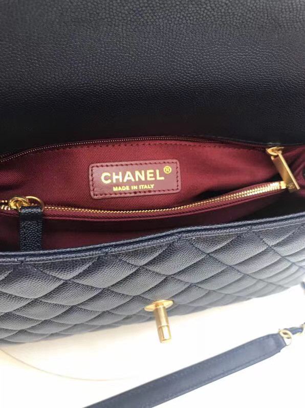 Chanel flap bag with top handle A92991 dark Blue