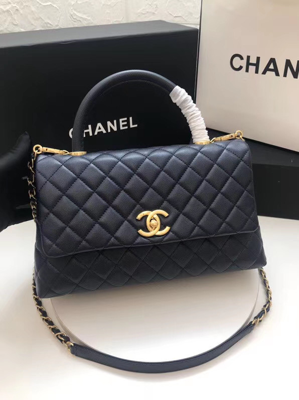 Chanel flap bag with top handle A92991 dark Blue