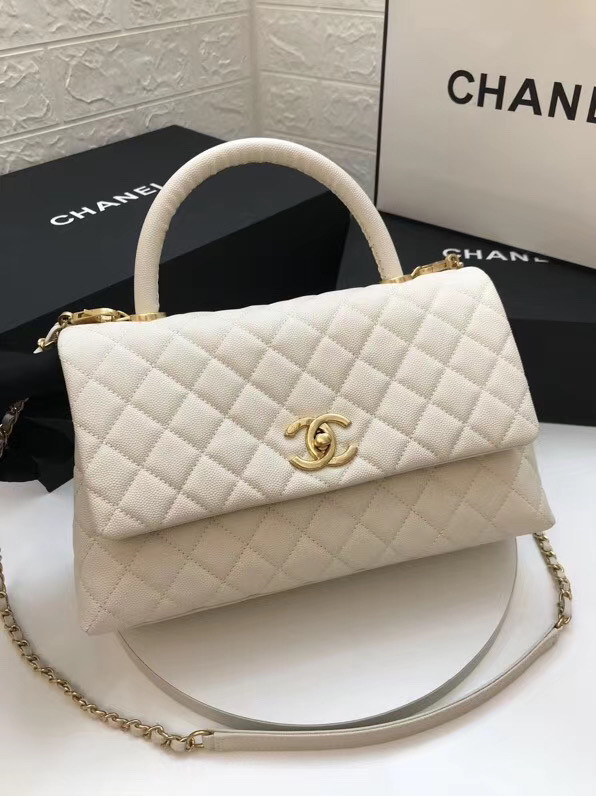 Chanel flap bag with top handle A92991 white