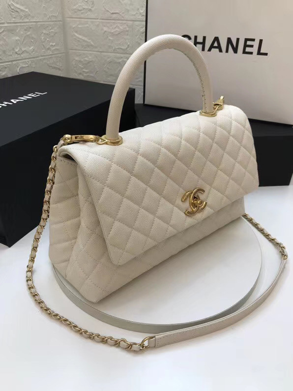 Chanel flap bag with top handle A92991 white