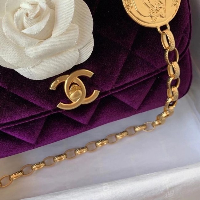 Chanel flap bag velvet & Gold-Tone Metal AS2222 deep purple