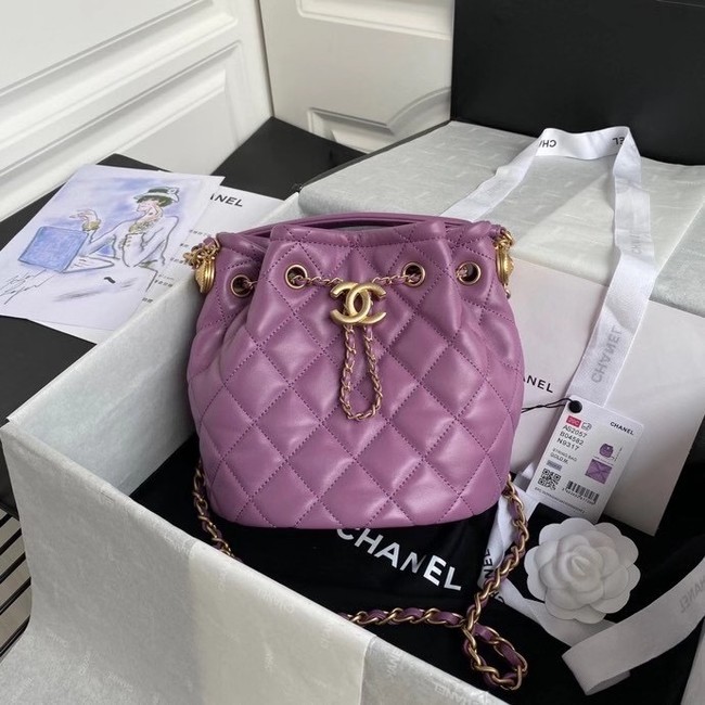 Chanel Drawstring Sheepskin bag AS2057 purple