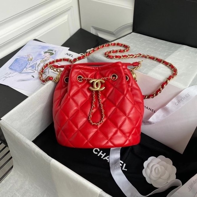 Chanel Drawstring Sheepskin bag AS2057 red