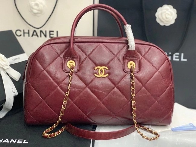 Chanel bowling bag Calfskin & Gold-Tone Metal AS8396 Burgundy