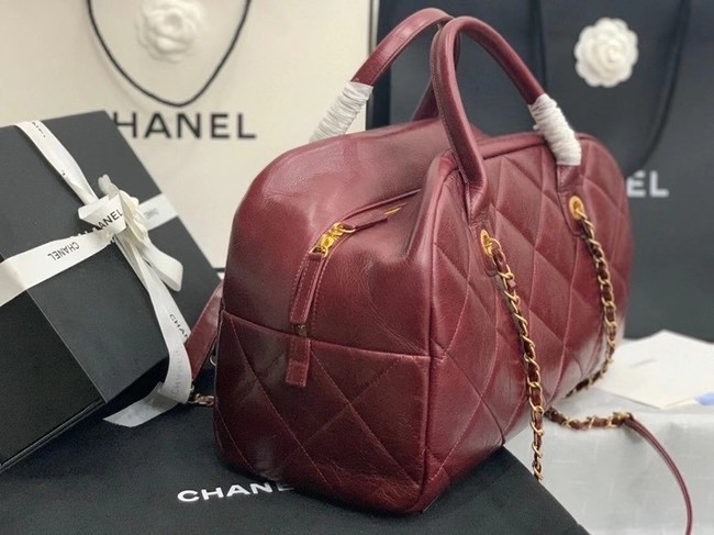 Chanel bowling bag Calfskin & Gold-Tone Metal AS8396 Burgundy