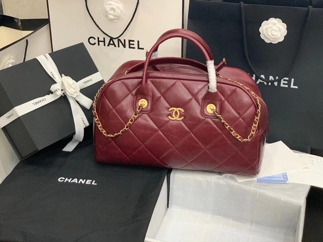 Chanel bowling bag Calfskin & Gold-Tone Metal AS8396 Burgundy