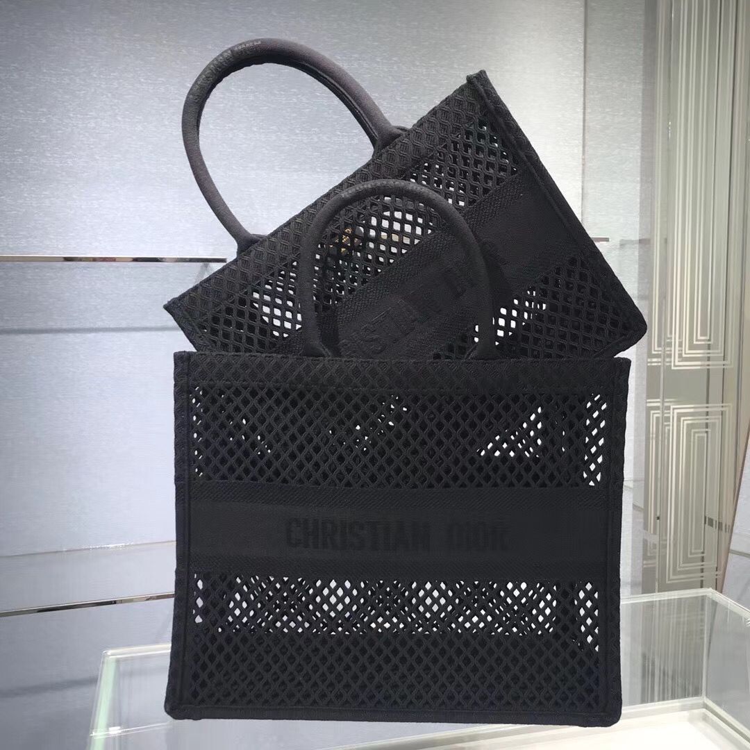 DIOR BOOK TOTE Black Mesh Embroidery M1286Z