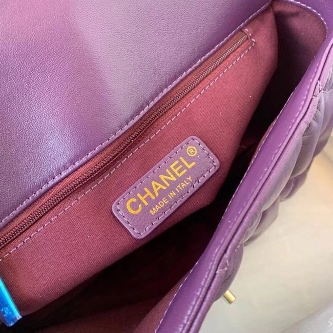 Chanel flap bag Calfskin & Gold-Tone Metal AS2231 purple