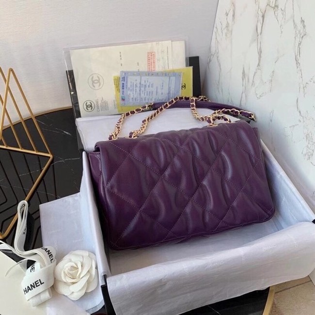 Chanel flap bag Calfskin & Gold-Tone Metal AS2231 purple