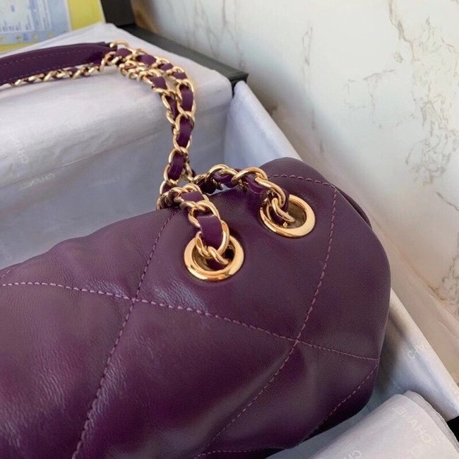 Chanel flap bag Calfskin & Gold-Tone Metal AS2231 purple