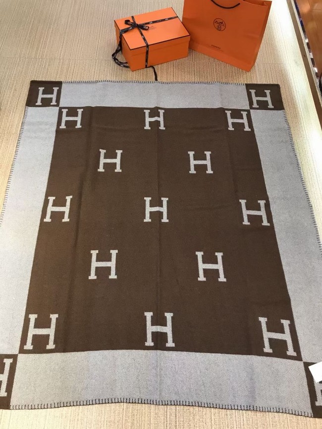 Hermes Lambswool & Cashmere Shawl & Blanket 71155 Coffee