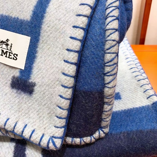 Hermes Lambswool & Cashmere Shawl & Blanket 71155 blue