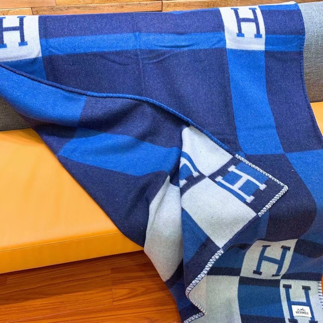 Hermes Lambswool & Cashmere Shawl & Blanket 71155 blue