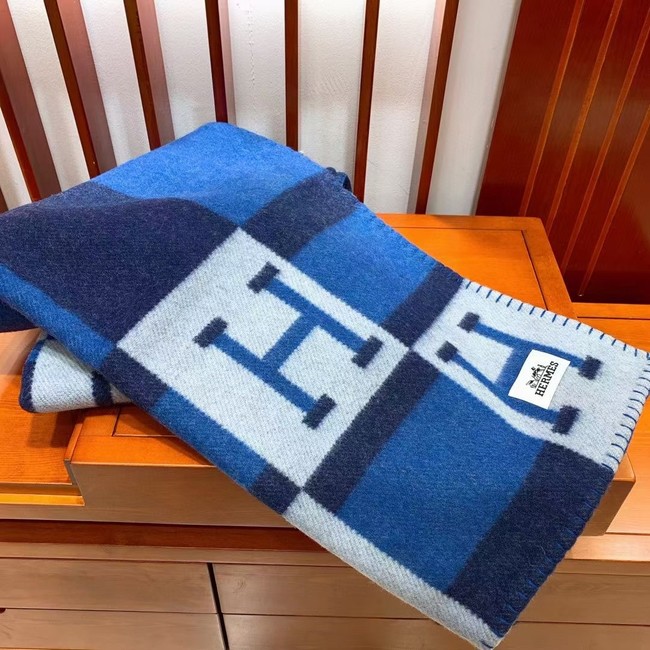 Hermes Lambswool & Cashmere Shawl & Blanket 71155 blue