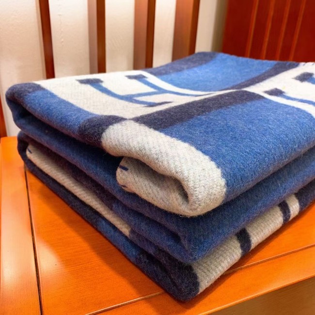 Hermes Lambswool & Cashmere Shawl & Blanket 71155 blue