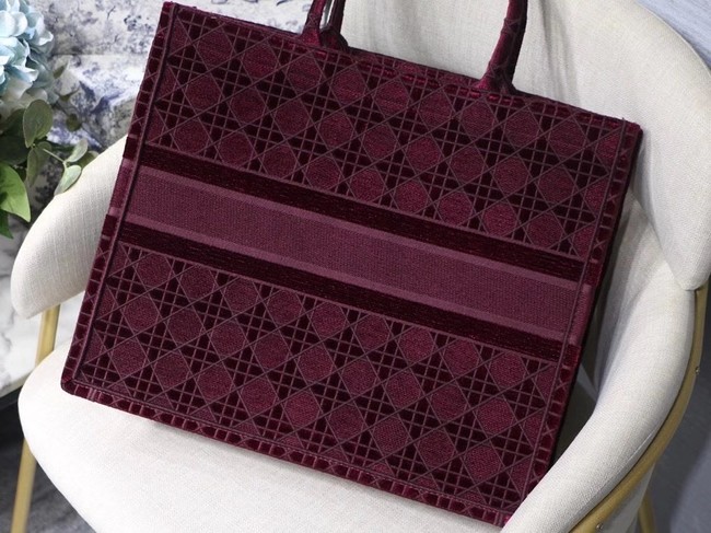 DIOR BOOK TOTE Burgundy Cannage Embroidered Velvet M1286Z