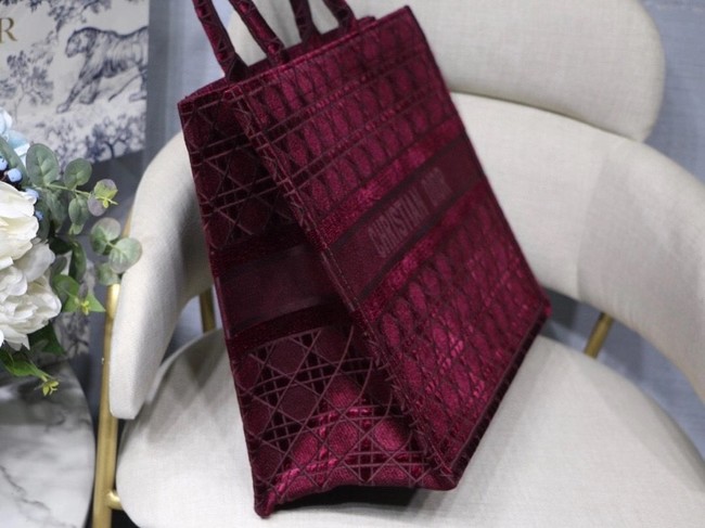 DIOR BOOK TOTE Burgundy Cannage Embroidered Velvet M1286Z