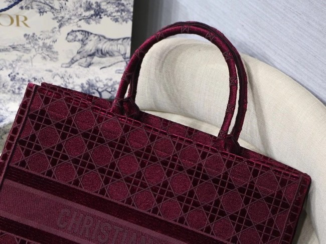 DIOR BOOK TOTE Burgundy Cannage Embroidered Velvet M1286Z