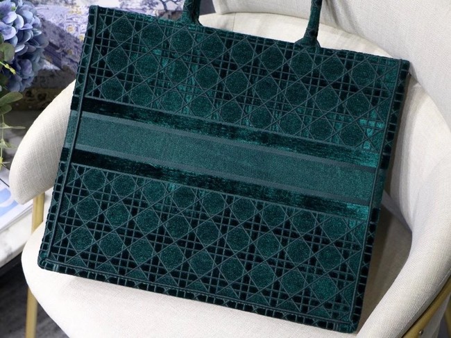 DIOR BOOK TOTE green Cannage Embroidered Velvet M1286Z