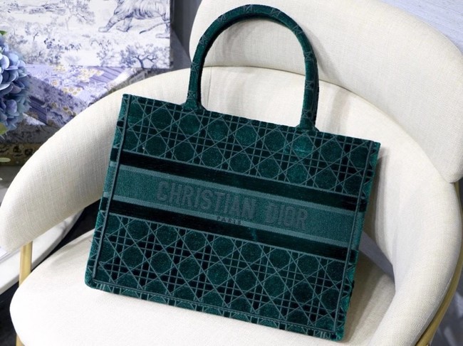 DIOR BOOK TOTE green Cannage Embroidered Velvet M1287Z