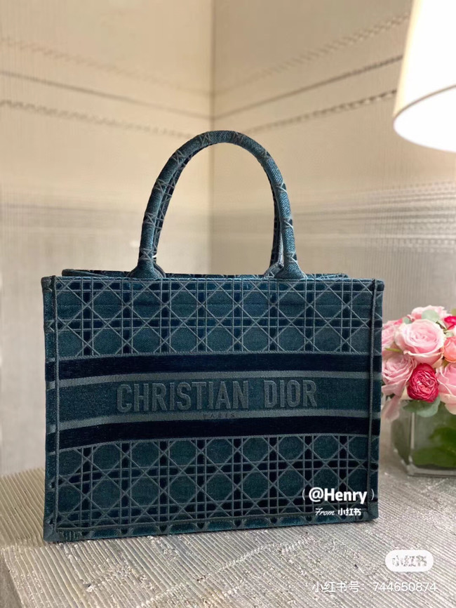 DIOR BOOK TOTE green Cannage Embroidered Velvet M1287Z