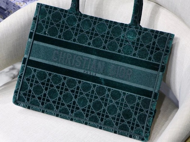 DIOR BOOK TOTE green Cannage Embroidered Velvet M1287Z