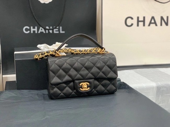 Chanel small tote bag Sheepskin & Gold-Tone Metal AS8816 black