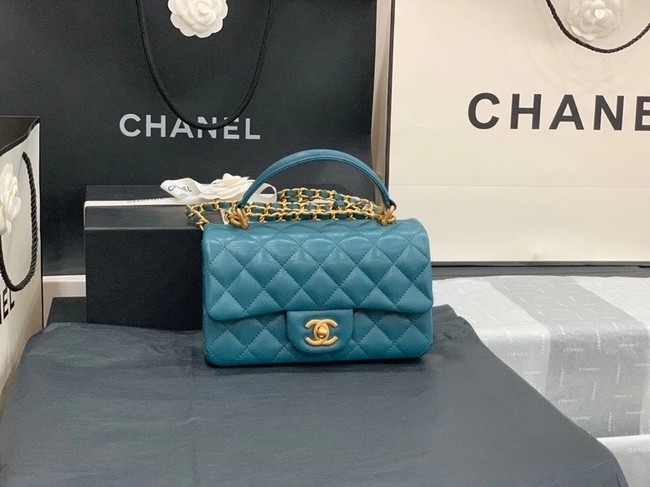 Chanel small tote bag Sheepskin & Gold-Tone Metal AS2431 blue