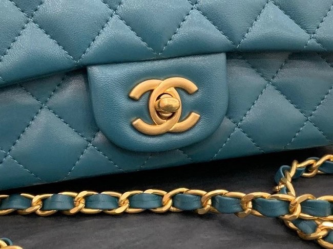 Chanel small tote bag Sheepskin & Gold-Tone Metal AS2431 blue