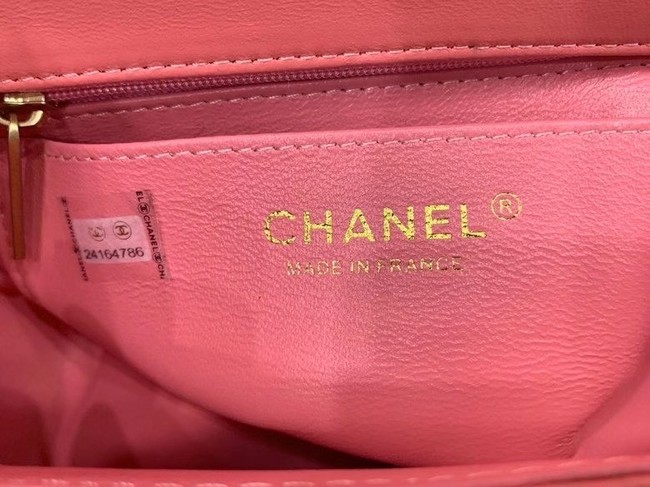 Chanel small tote bag Sheepskin & Gold-Tone Metal AS8816 pink