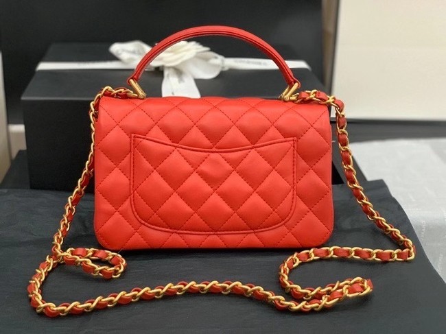 Chanel small tote bag Sheepskin & Gold-Tone Metal AS2431 red