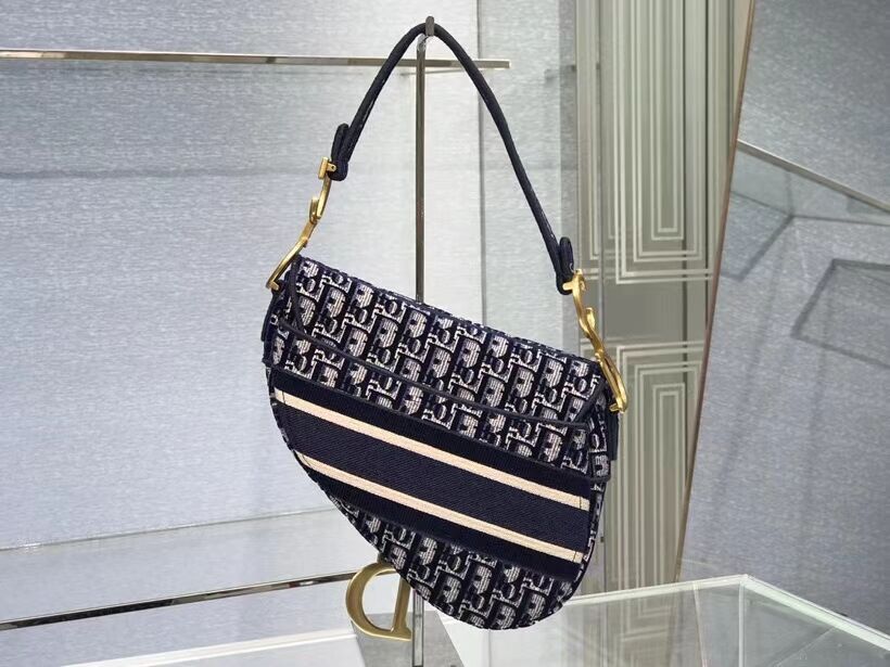 SADDLE BAG Dior Oblique Embroidered Velvet C0044 blue