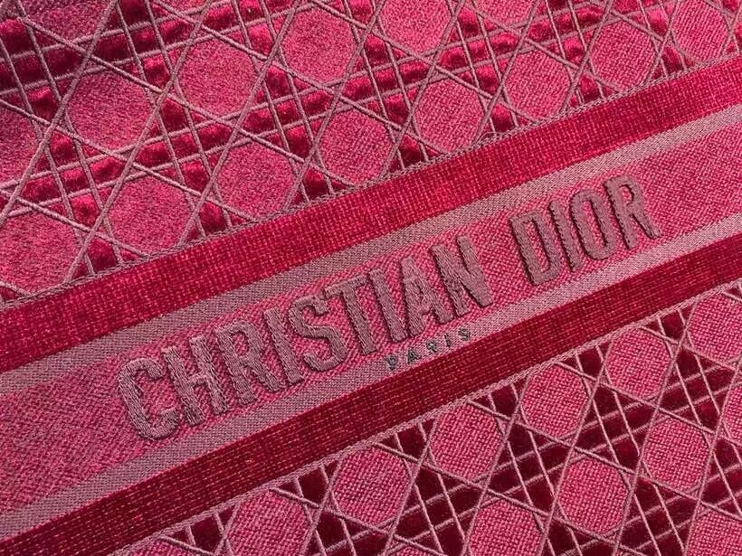 SMALL DIOR BOOK TOTE Burgundy Cannage Embroidered Velvet M1287Z