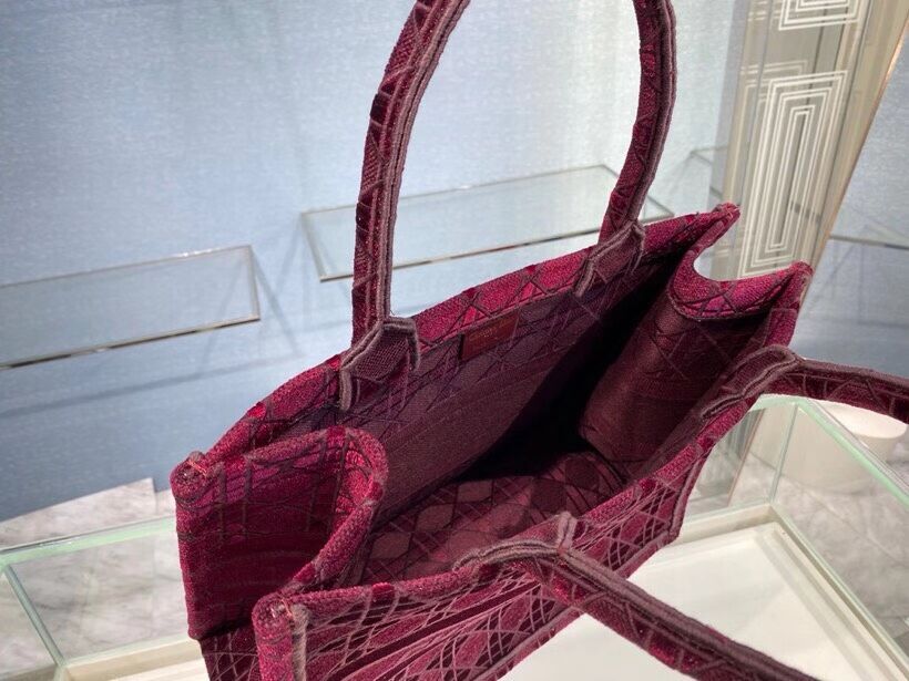 SMALL DIOR BOOK TOTE Burgundy Cannage Embroidered Velvet M1287Z