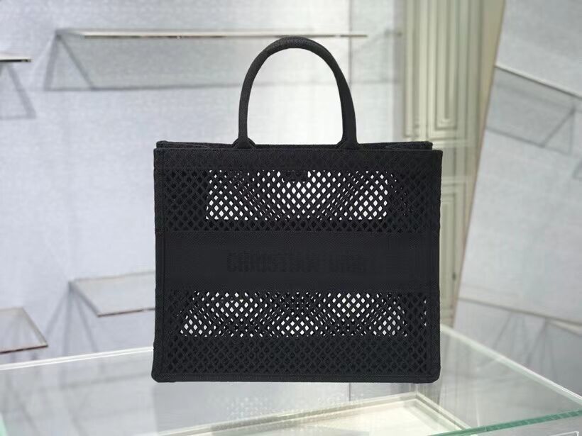 DIOR BOOK TOTE Black Mesh Embroidery M1286ZW