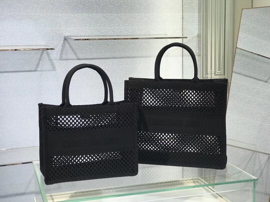 DIOR BOOK TOTE Black Mesh Embroidery M1286ZW