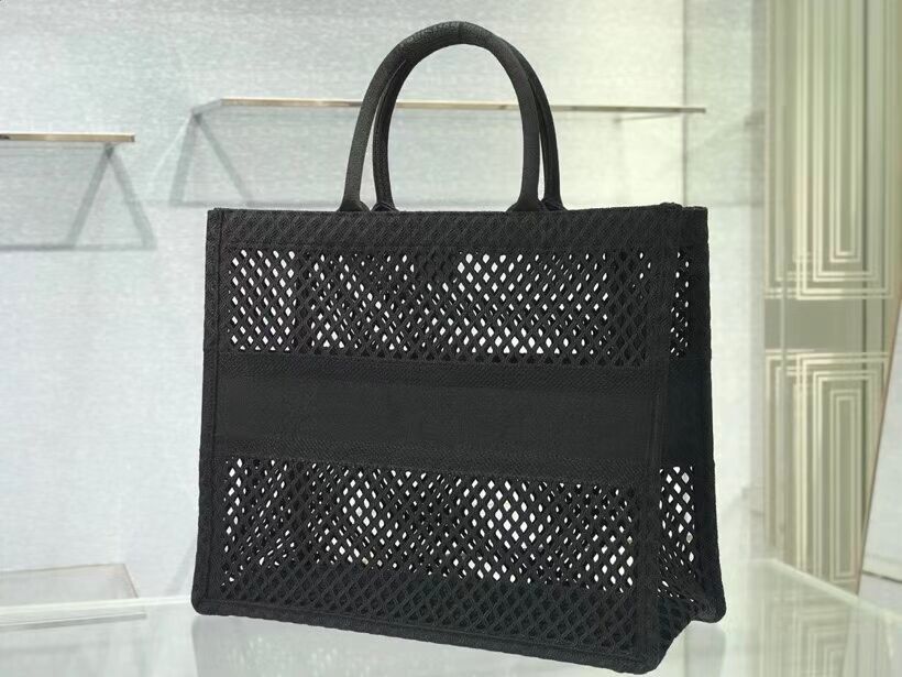 DIOR BOOK TOTE Black Mesh Embroidery M1286ZW