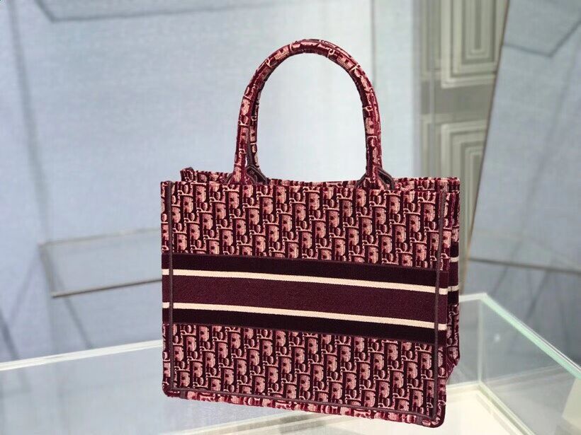 SMALL DIOR BOOK TOTE Burgundy Dior Oblique Embroidered Velvet M1287Z