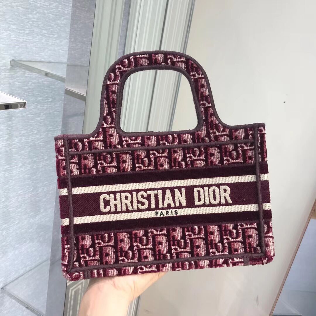 DIOR BOOK TOTE Burgundy Dior Oblique Embroidered Velvet M1286Z