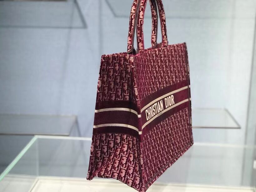 DIOR BOOK TOTE Burgundy Dior Oblique Embroidered Velvet M1286Z