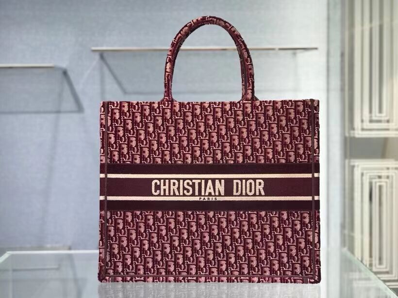 DIOR BOOK TOTE Burgundy Dior Oblique Embroidered Velvet M1286Z