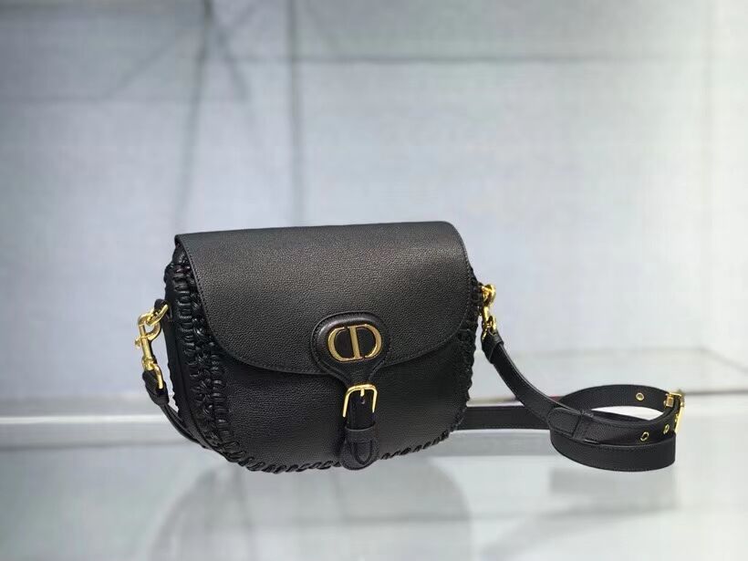 MEDIUM DIOR BOBBY BAG Black Grained Calfskin with Whipstitched Seams M9319UB