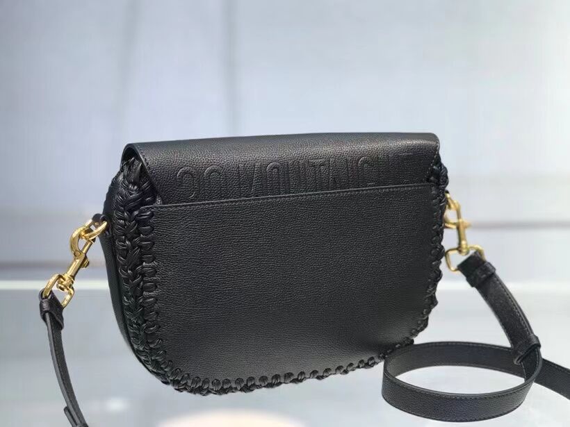 MEDIUM DIOR BOBBY BAG Black Grained Calfskin with Whipstitched Seams M9319UB