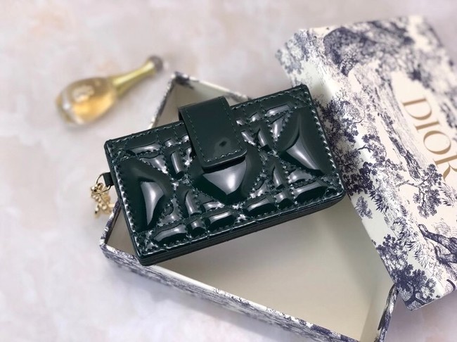 LADY DIOR 5-GUSSET CARD HOLDER Vents Patent Cannage Calfskin S0074OV blackish green