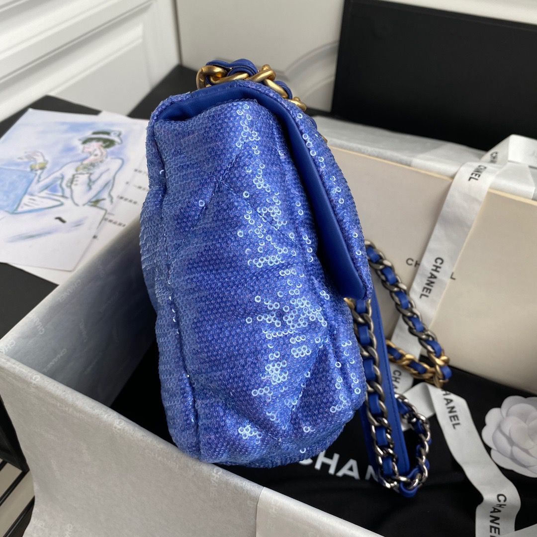 Chanel 19 Flap Bag Original Beads Leather AS1160 Blue