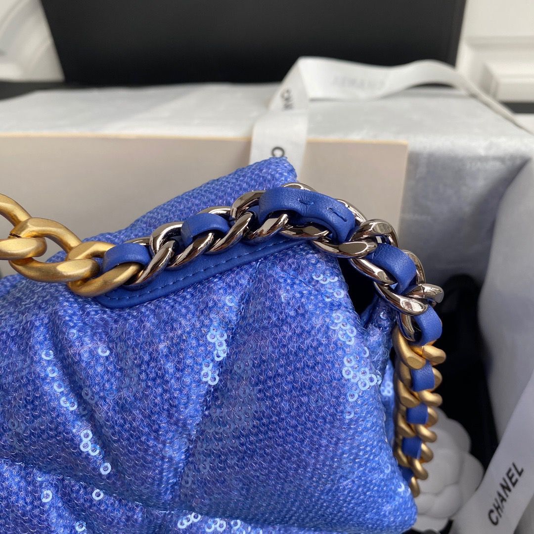 Chanel 19 Flap Bag Original Beads Leather AS1160 Blue