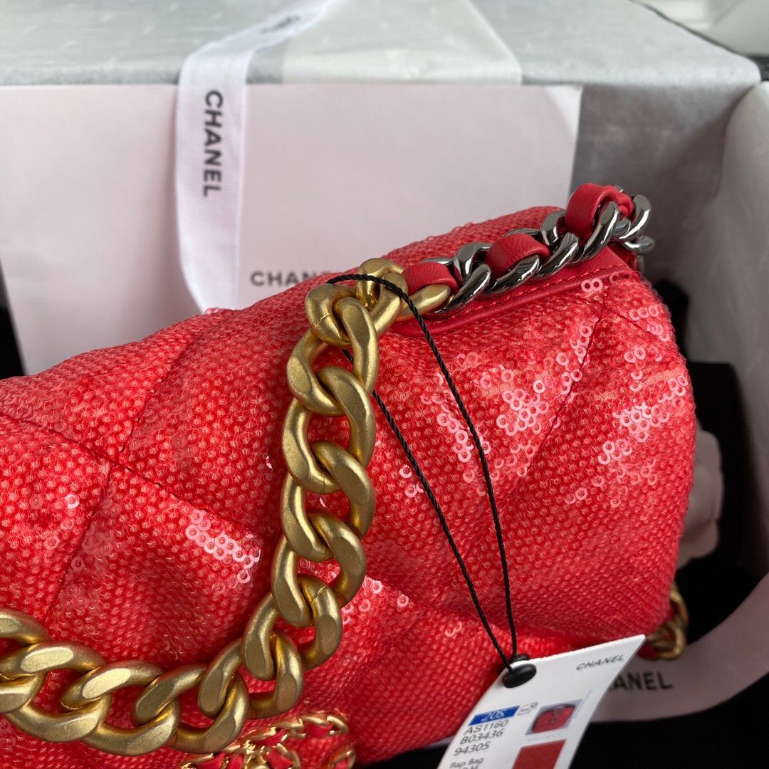 Chanel 19 Flap Bag Original Beads Leather AS1160 Red